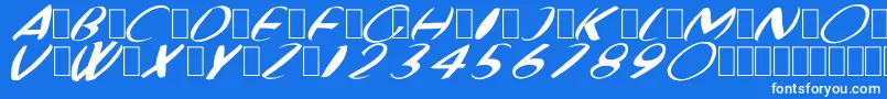 FatBoyVeryRoundItalic-fontti – valkoiset fontit sinisellä taustalla