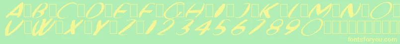 FatBoyVeryRoundItalic-fontti – keltaiset fontit vihreällä taustalla