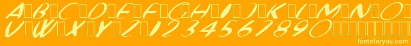Weitere Informationen zur FatBoyVeryRoundItalic-Schriftart FatBoyVeryRoundItalic-Schriftart – Gelbe Schriften auf orangefarbenem Hintergrund