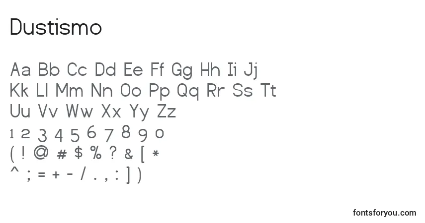 A fonte Dustismo (125650) – alfabeto, números, caracteres especiais