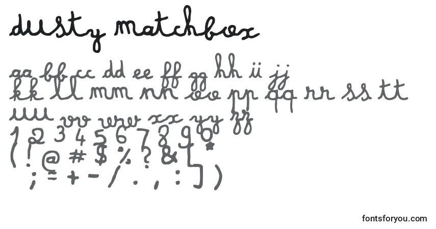 Schriftart Dusty matchbox – Alphabet, Zahlen, spezielle Symbole