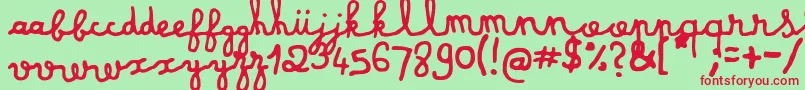 フォントdusty matchbox – 赤い文字の緑の背景