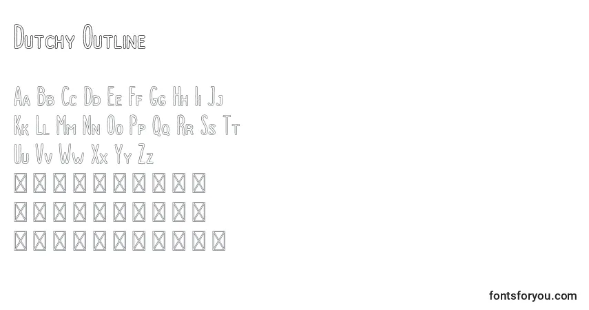 Шрифт Dutchy Outline – алфавит, цифры, специальные символы