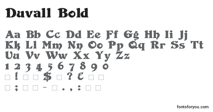 Schriftart Duvall Bold – Alphabet, Zahlen, spezielle Symbole