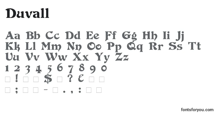 A fonte Duvall (125664) – alfabeto, números, caracteres especiais