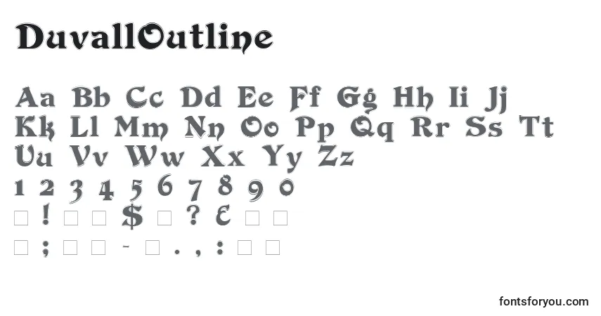 Czcionka DuvallOutline (125667) – alfabet, cyfry, specjalne znaki