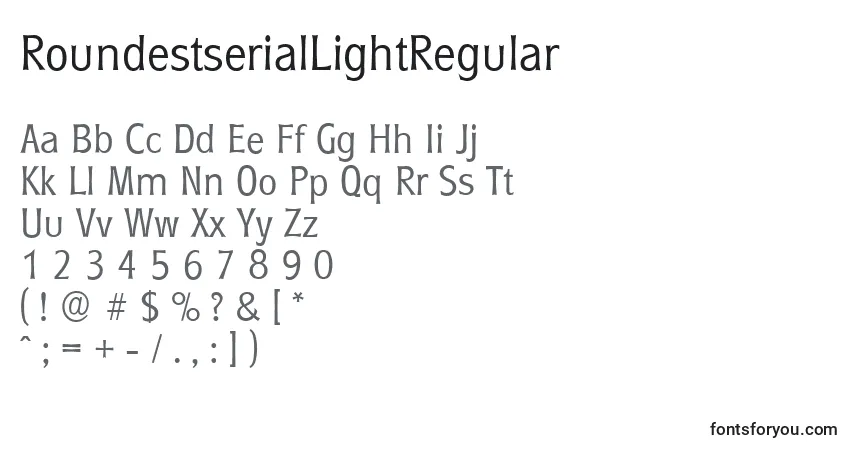 Czcionka RoundestserialLightRegular – alfabet, cyfry, specjalne znaki
