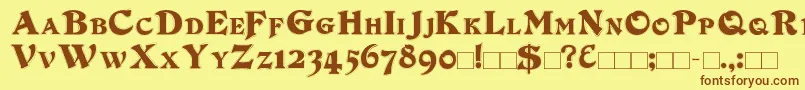 フォントDuvallSmallCapsOutline – 茶色の文字が黄色の背景にあります。