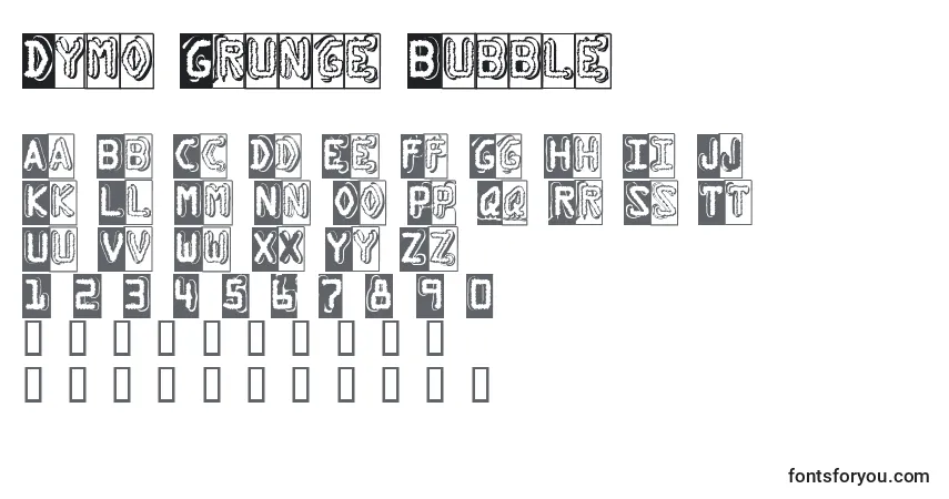 Schriftart Dymo Grunge Bubble – Alphabet, Zahlen, spezielle Symbole