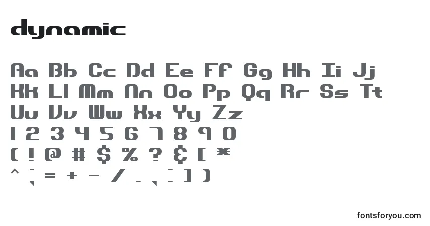 Schriftart Dynamic (125676) – Alphabet, Zahlen, spezielle Symbole