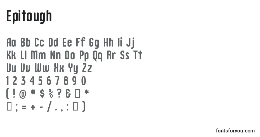 Czcionka Epitough – alfabet, cyfry, specjalne znaki