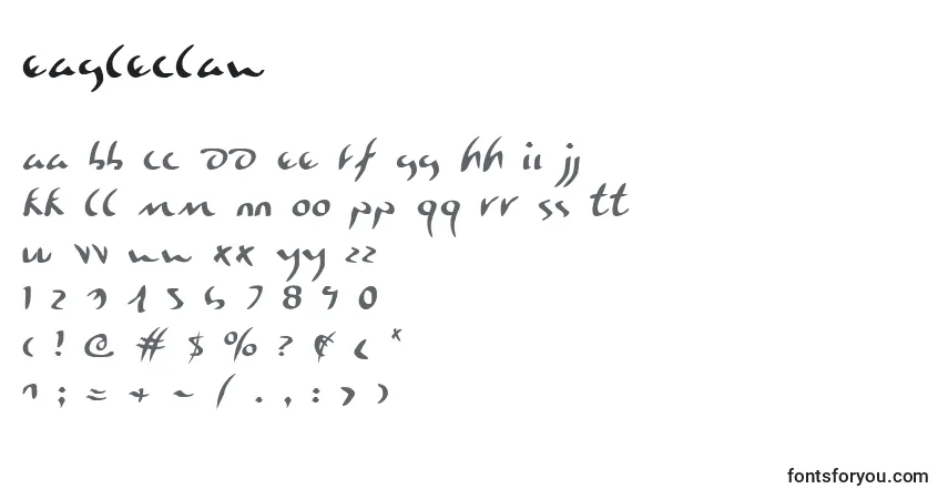 A fonte Eagleclaw (125686) – alfabeto, números, caracteres especiais