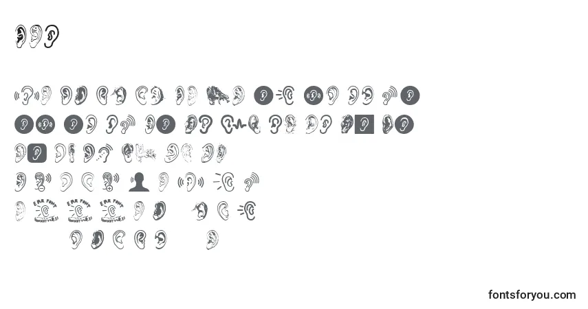 Czcionka Ear – alfabet, cyfry, specjalne znaki