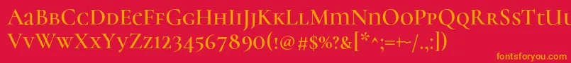 CormorantunicaseSemi-Schriftart – Orangefarbene Schriften auf rotem Hintergrund