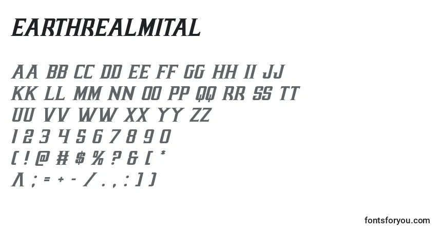 A fonte Earthrealmital (125710) – alfabeto, números, caracteres especiais