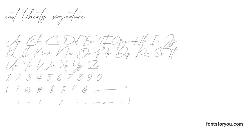 A fonte East liberty signature – alfabeto, números, caracteres especiais
