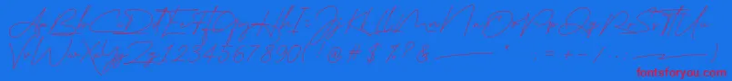 east liberty signature-Schriftart – Rote Schriften auf blauem Hintergrund