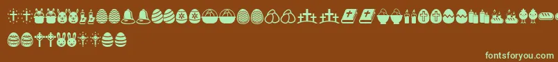 フォントEasterIcons – 緑色の文字が茶色の背景にあります。