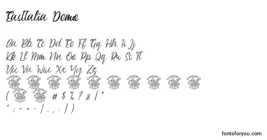 Schriftart Easttalia Demo – Alphabet, Zahlen, spezielle Symbole
