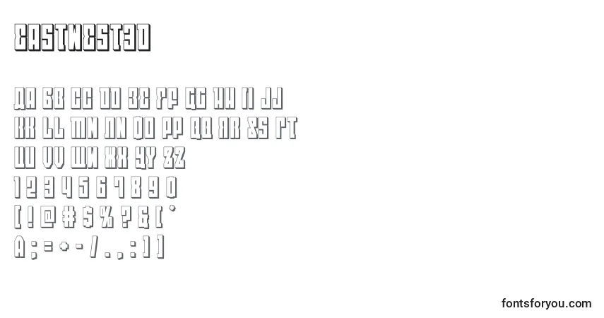 Schriftart Eastwest3d (125725) – Alphabet, Zahlen, spezielle Symbole