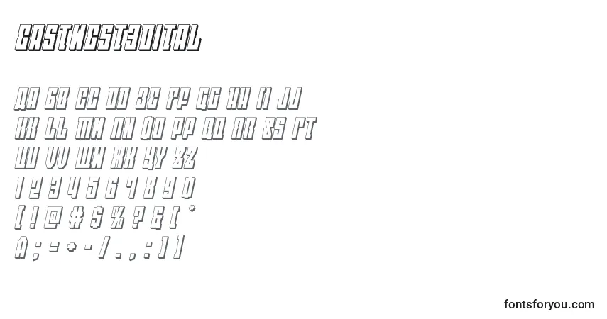 Schriftart Eastwest3dital (125728) – Alphabet, Zahlen, spezielle Symbole