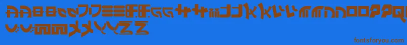 フォントEastWestBackandForth Regular – 茶色の文字が青い背景にあります。