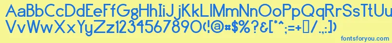 フォントBrassfield – 青い文字が黄色の背景にあります。