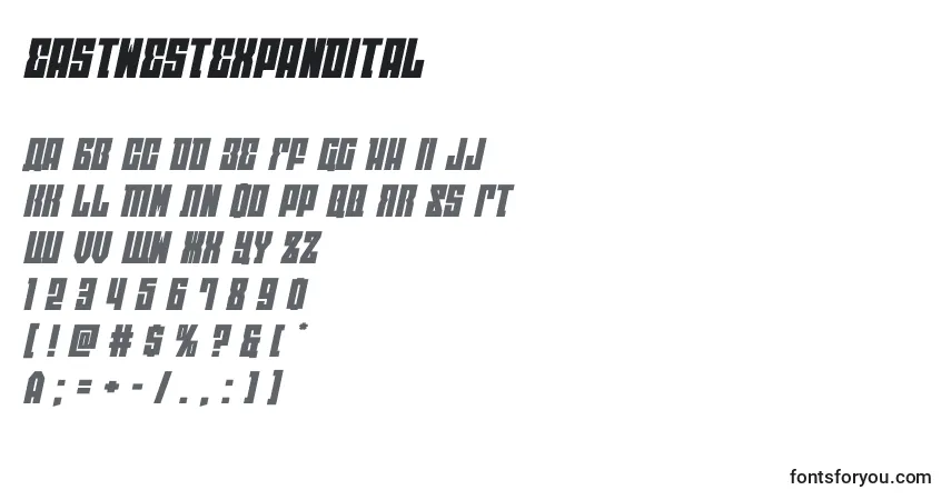 Schriftart Eastwestexpandital (125736) – Alphabet, Zahlen, spezielle Symbole