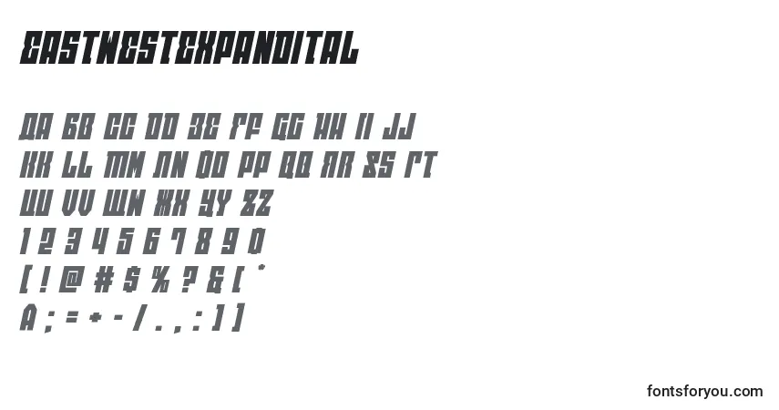 Schriftart Eastwestexpandital (125737) – Alphabet, Zahlen, spezielle Symbole