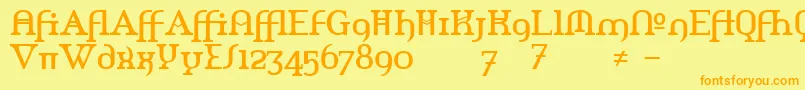 フォントAmerikaAlternates – オレンジの文字が黄色の背景にあります。