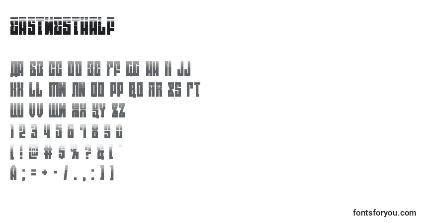 Schriftart Eastwesthalf (125743) – Alphabet, Zahlen, spezielle Symbole