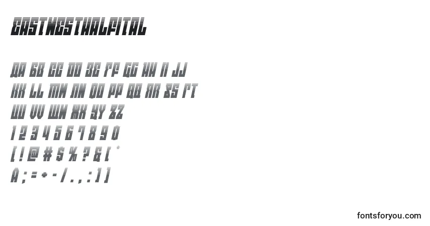 Czcionka Eastwesthalfital (125744) – alfabet, cyfry, specjalne znaki