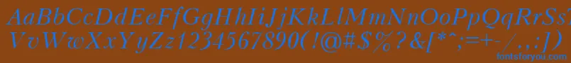 PeterburgItalic-Schriftart – Blaue Schriften auf braunem Hintergrund