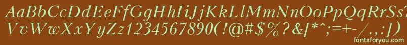 フォントPeterburgItalic – 緑色の文字が茶色の背景にあります。