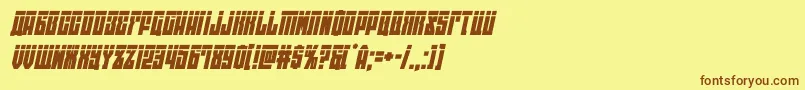 フォントeastwestlaserital – 茶色の文字が黄色の背景にあります。