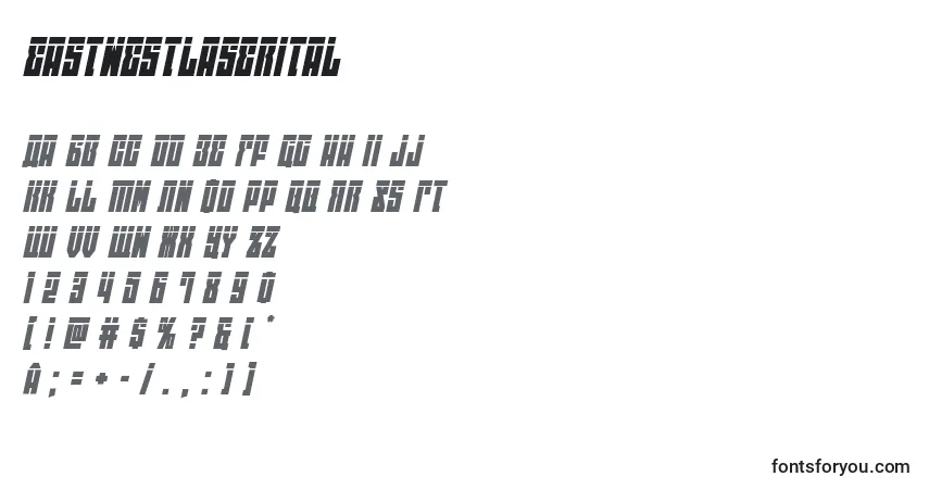Schriftart Eastwestlaserital (125751) – Alphabet, Zahlen, spezielle Symbole