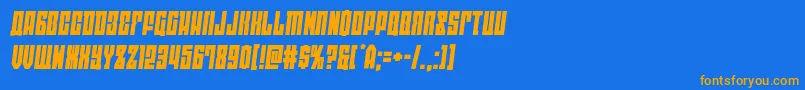 フォントeastwestsemital – オレンジ色の文字が青い背景にあります。