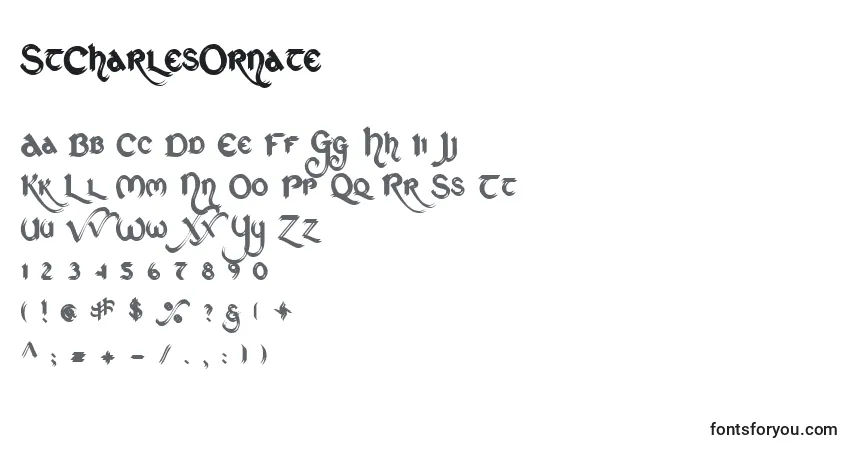 Czcionka StCharlesOrnate – alfabet, cyfry, specjalne znaki