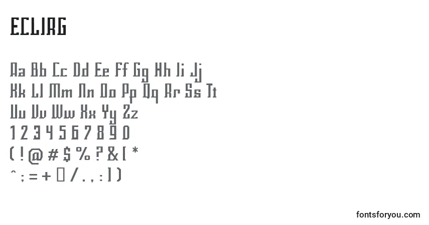 A fonte ECLIRG   (125775) – alfabeto, números, caracteres especiais