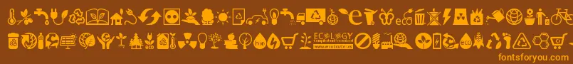 フォントEcology – オレンジ色の文字が茶色の背景にあります。
