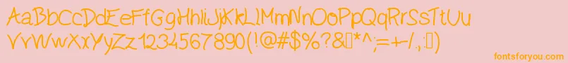 フォントEcriture – オレンジの文字がピンクの背景にあります。