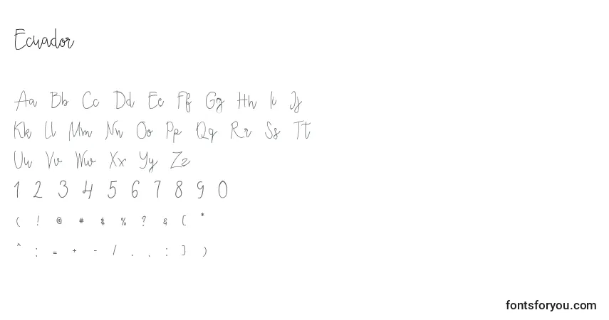 A fonte Ecuador (125787) – alfabeto, números, caracteres especiais