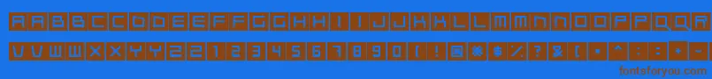 フォントQubix – 茶色の文字が青い背景にあります。