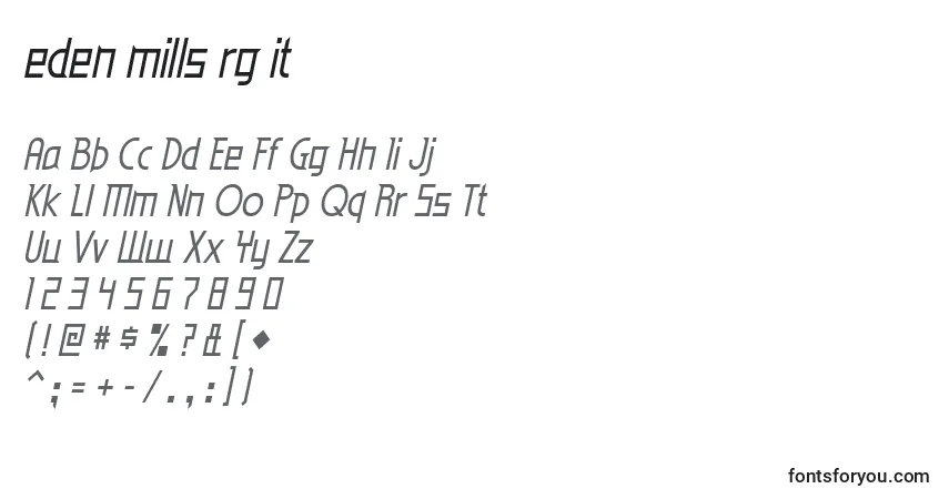 Czcionka Eden mills rg it – alfabet, cyfry, specjalne znaki