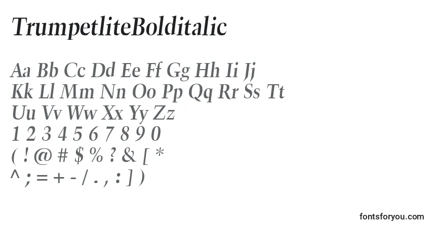 Schriftart TrumpetliteBolditalic – Alphabet, Zahlen, spezielle Symbole