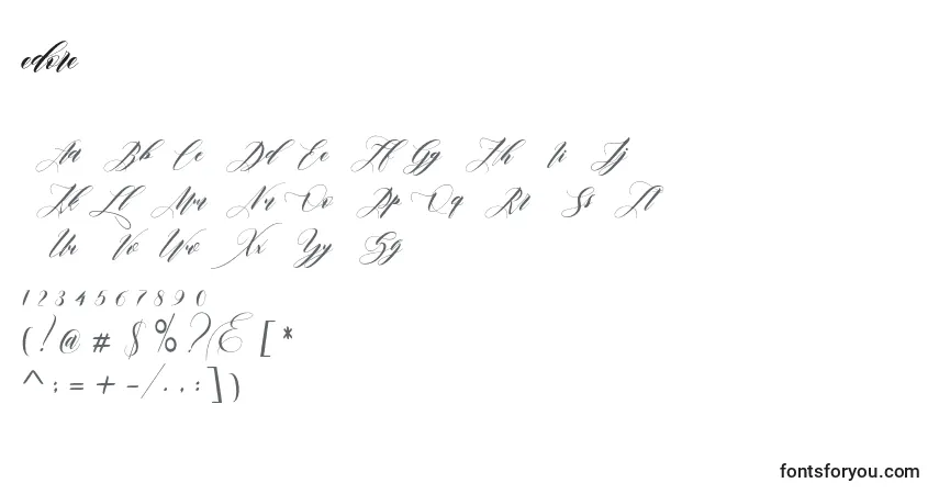 A fonte Edore – alfabeto, números, caracteres especiais