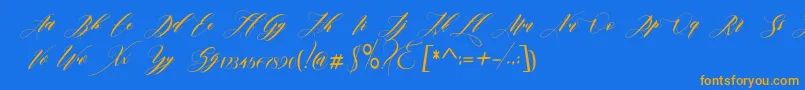 フォントedore – オレンジ色の文字が青い背景にあります。