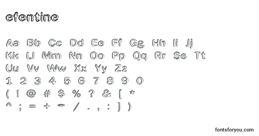 Schriftart Efentine (125807) – Alphabet, Zahlen, spezielle Symbole