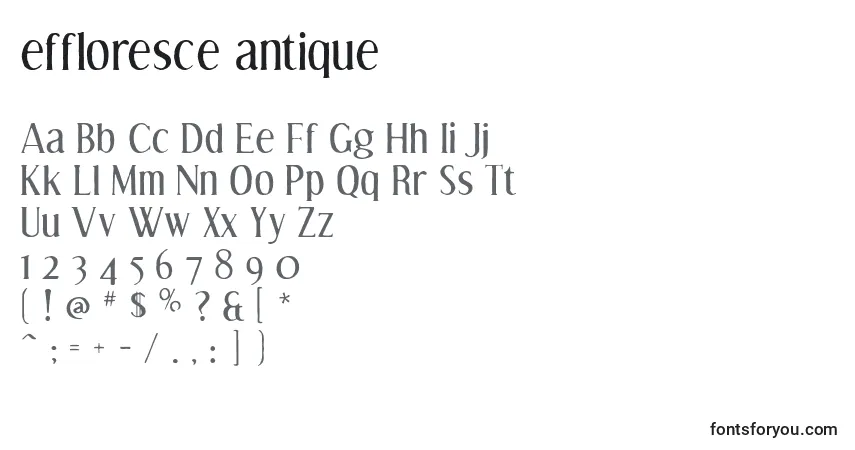 Czcionka Effloresce antique – alfabet, cyfry, specjalne znaki
