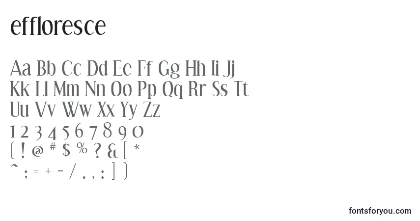 A fonte Effloresce (125809) – alfabeto, números, caracteres especiais